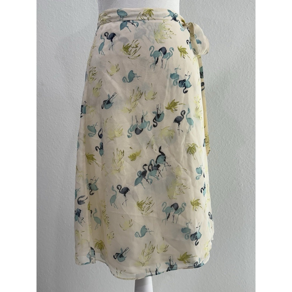 VINTAGE TOMMY BAHAMA WATERCOLOR FLAMINGO PRINT 100% SILK WRAP SKIRT Sz 4 - 6 - Picture 2 of 8